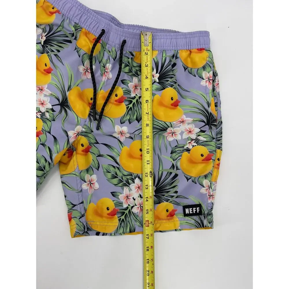 Neff Hot Tub Volley 17 inch Swim Shorts Rubber Ducky Print Purple Size Large